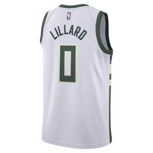Nike Milwaukee Bucks #0 Damian Lillard Unisex Swingman Player Jersey - Association Edition - White - Image 2