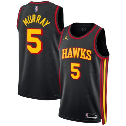 Jordan Atlanta Hawks #5 Dejounte Murray Unisex Swingman Jersey - Statement Edition - Black - Image 3