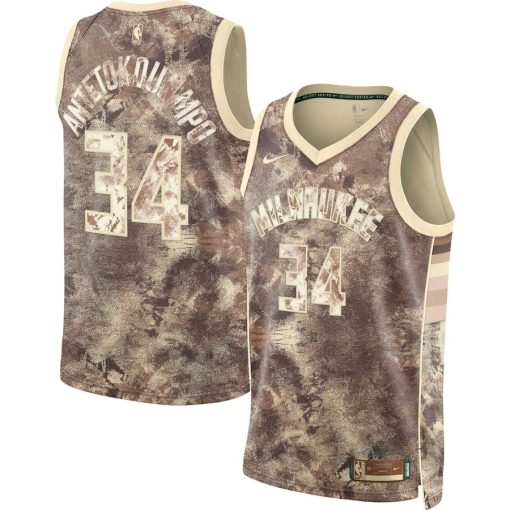 Nike Milwaukee Bucks #34 Giannis Antetokounmpo Unisex Swingman Jersey - Select Series - Brown - Image 3