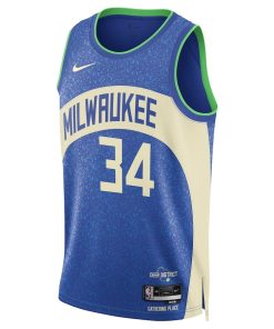 Nike Milwaukee Bucks #34 Giannis Antetokounmpo Unisex Swingman Jersey - City Edition - Blue