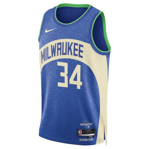 Nike Milwaukee Bucks #34 Giannis Antetokounmpo Unisex Swingman Jersey - City Edition - Blue