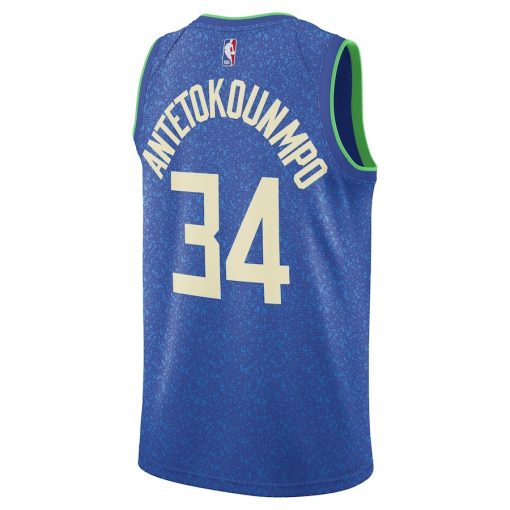 Nike Milwaukee Bucks #34 Giannis Antetokounmpo Unisex Swingman Jersey - City Edition - Blue - Image 2