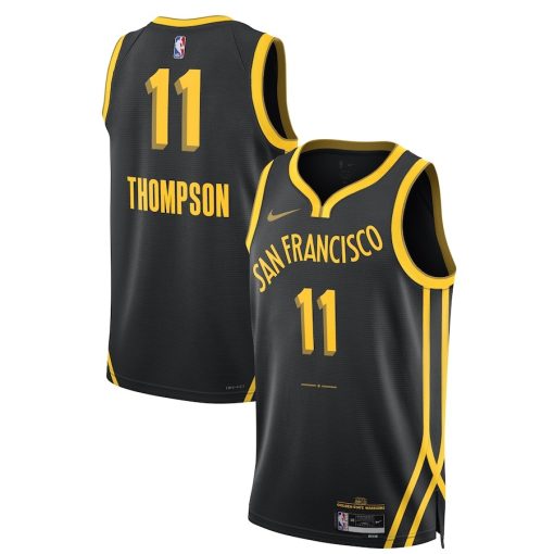 Nike Golden State Warriors #11 Klay Thompson Unisex Swingman Jersey- City Edition - Black - Image 3