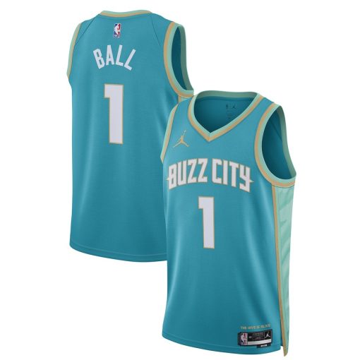 Jordan Charlotte Hornets #1 LaMelo Ball Unisex  Swingman Jersey - City Edition - Teal - Image 3