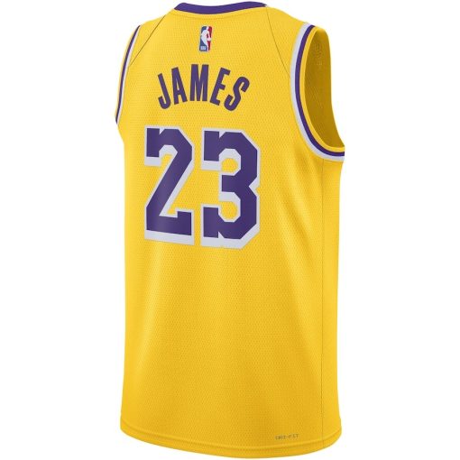 Nike Los Angeles Lakers #23 LeBron James Unisex Swingman Jersey - Icon Edition - Gold - Image 2