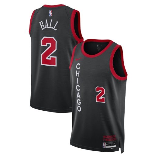 Nike Chicago Bulls #2 Lonzo Ball Unisex  Swingman Jersey - City Edition - Black - Image 3