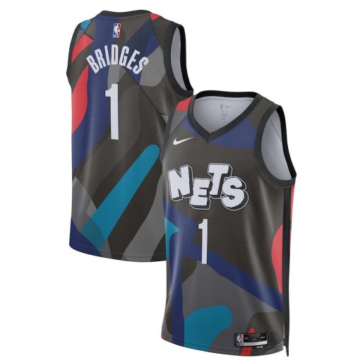Nike Brooklyn Nets #1 Mikal Bridges Unisex  Swingman Jersey - Black - City Edition - Image 3