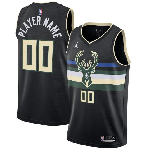 Jordan Milwaukee Bucks Custom Unisex Swingman Jersey - Statement Edition - Black - Image 3