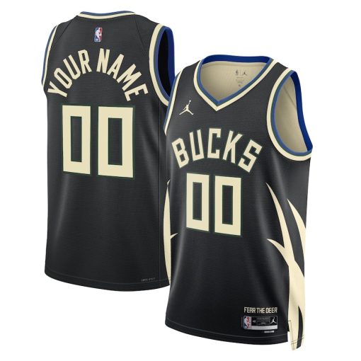 Jordan Milwaukee Bucks Custom Unisex Swingman Jersey - Statement Edition - Black - Image 3