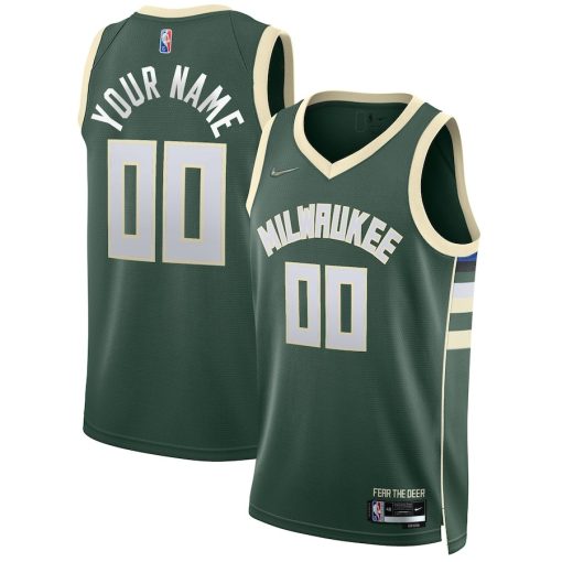 Nike Milwaukee Bucks Custom Unisex Swingman Jersey - Icon Edition - Hunter Green - Image 3