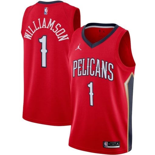 Jordan New Orleans Pelicans #1 Zion Williamson  Swingman Jersey - Statement Edition - Red - Image 3